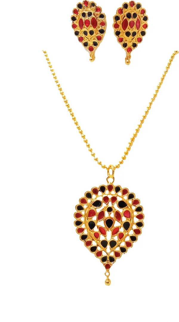 Assamese_Traditional_Gold_Plated_Red_Black_Dugdugi_Chain_Jewellery_Set_For_Women
